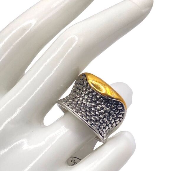 Mixed metal textured top lip chunky ring size 6 - Picture 2 of 4